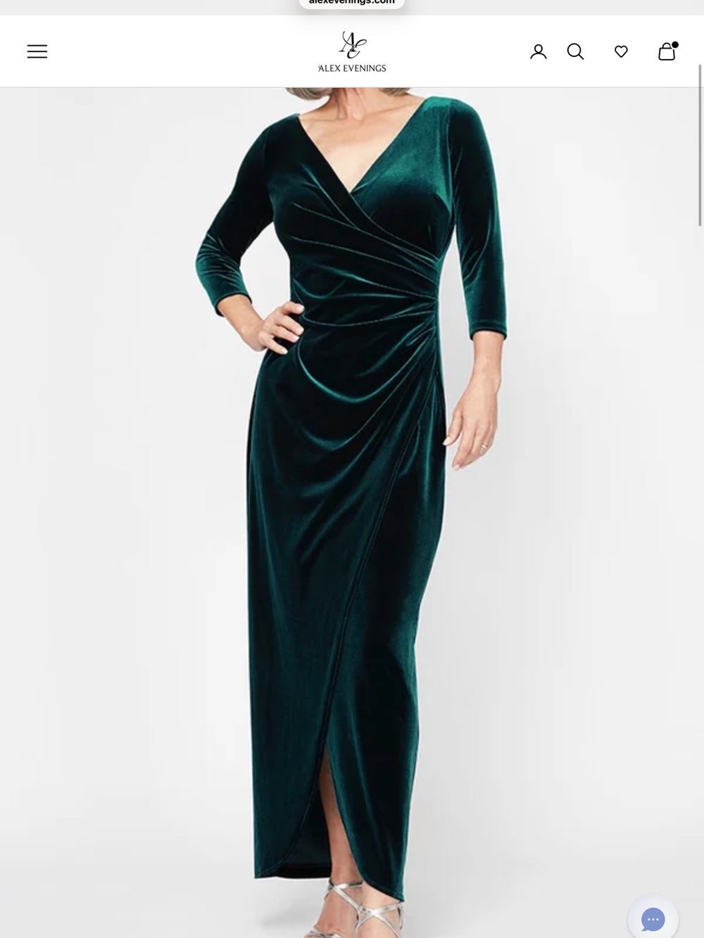 NWT Alex Evenings Deep Green Velvet Surplice Evening Gown